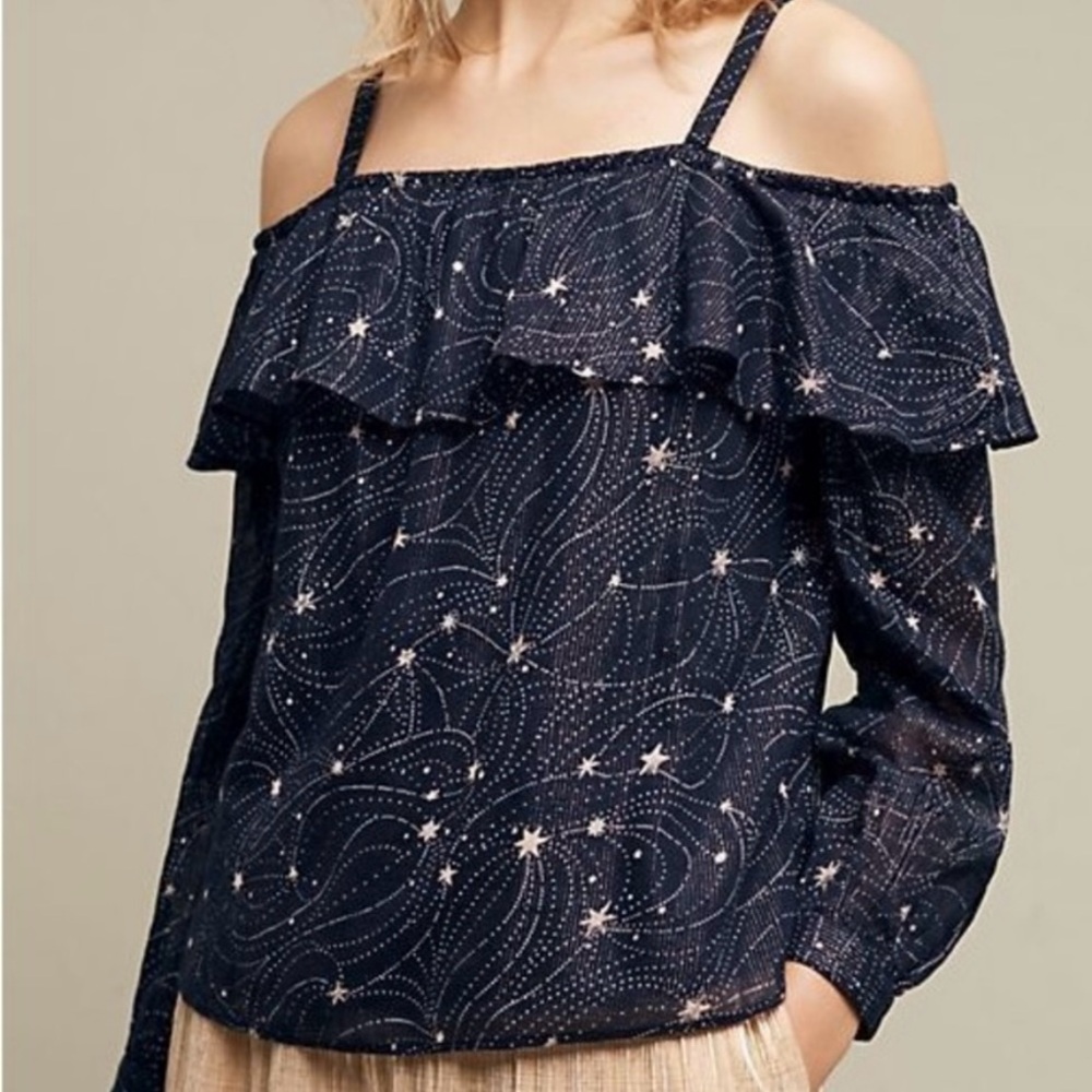 Anthropologie Midnight Blue Star Pattern Blouse